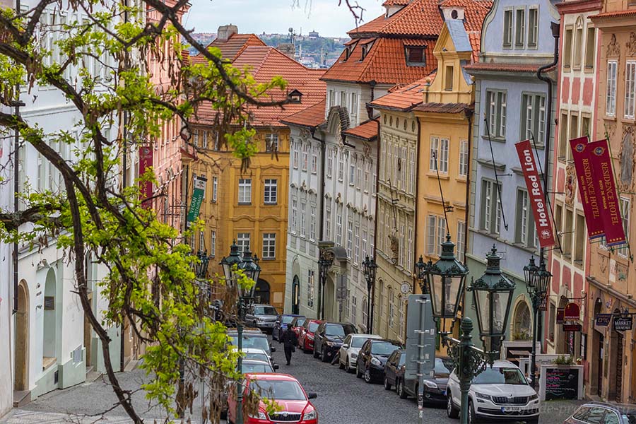 Photo of cobblestone Nerudova street in Lesser Town, Prague