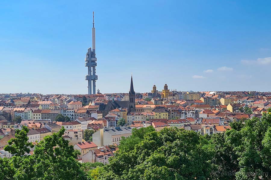 Photo of the view on Zizkov with Zizkov TV tower from Vitkov Hill
