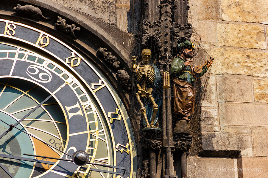 The photo of the Sceleton and the Turk on the clock tower, Old Town Hall, Prague