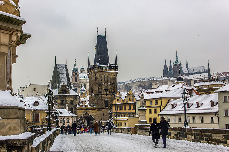Photo of Charles bridge in winter.
